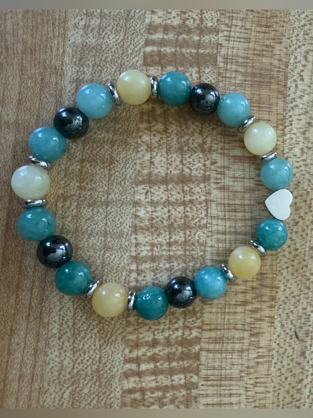 Multi-Bead Heart Accent Stretch Bracelet - Blue, Yellow, Gray